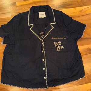 Lucky Brand Palm Tree Beach Embroidered sleep lounge Top Women's XL vacation